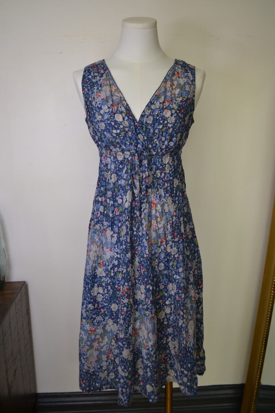 Floral Garden Babydoll Y2K 100% Cotton Tie Front Dress Size 2